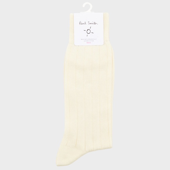 Men’s Paul Smith Plain Rib Socks Off White Organic Cotton - Picture 1 of 4
